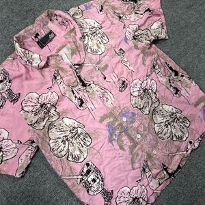Dead Summer Woven Pink Men Lg Button Up Short Sleeve Retro
